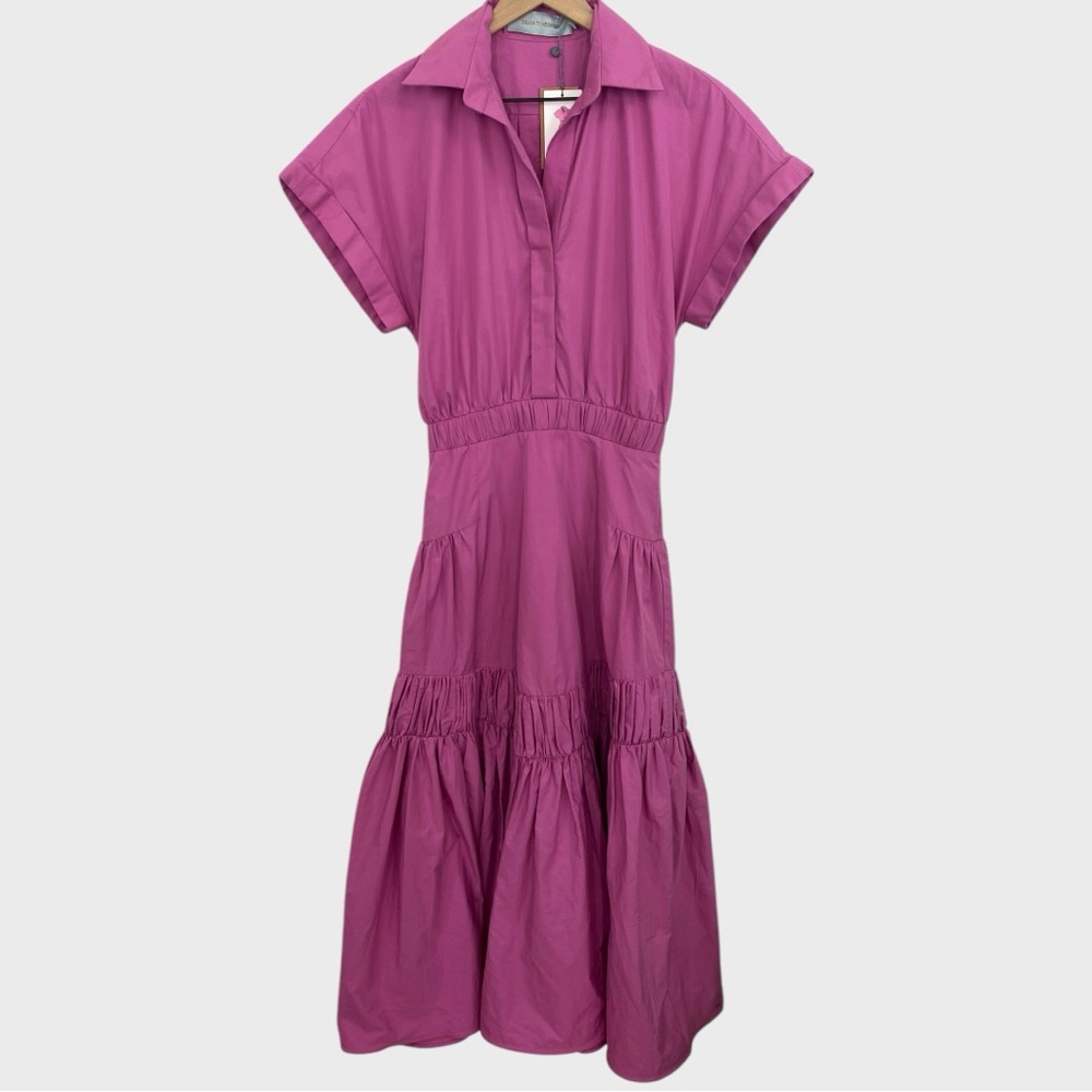 Silvia Tcherassi NWT Fuchsia Pink Miniato Cotton Poplin Shirt Dress Size XS - Picture 10 of 11